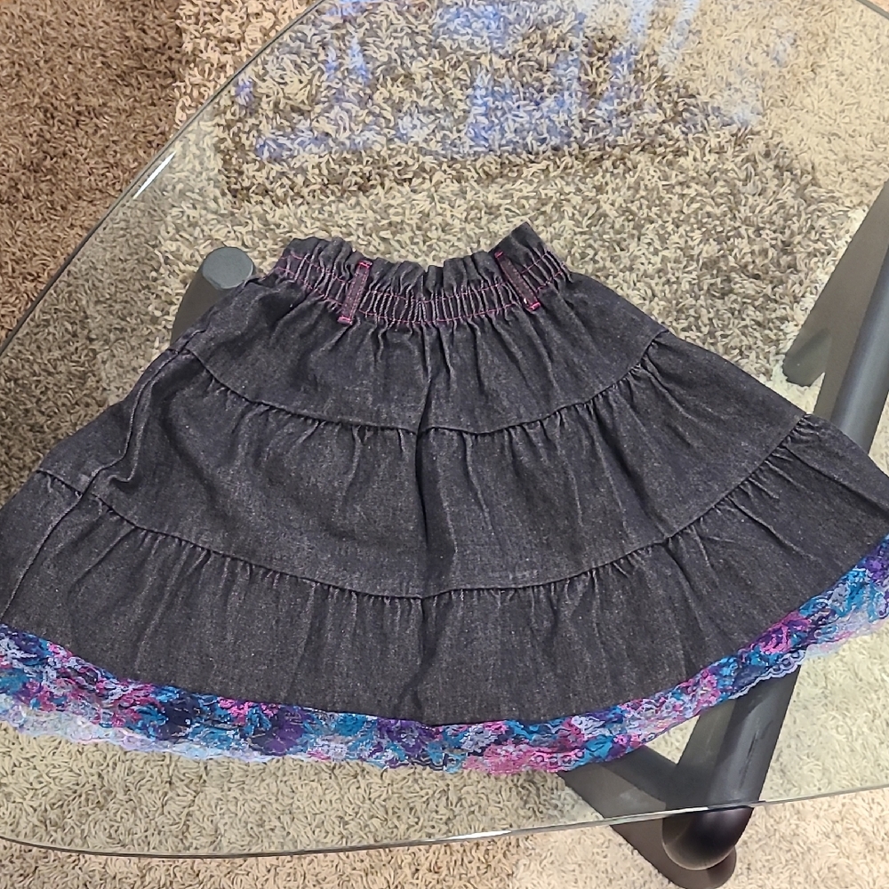Black Denim Skirt with Vibrant Hem